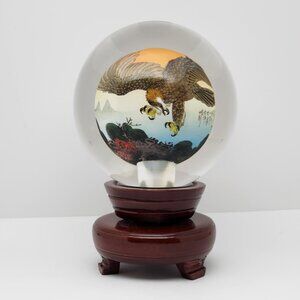 Chinese Reverse Painted Glass Globe with Wood Stand